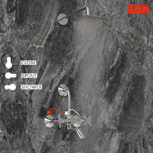 ZAP Caster Series 2-in-1 Brass Wall Mixer with Overhead Shower Set, 125mm Bend Pipe, Hot and Cold Knobs, Chrome Finish, and Faucet Cleaner | Bathroom Fittings Tap Set | Rust Resistant