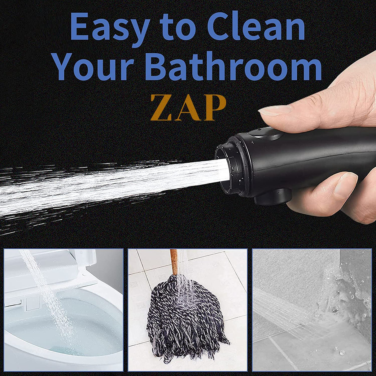 ZAP Exotic Series Handheld Shower Set | High Pressure Detachable Shower Head with Hand Spray | ON/OFF Pause Switch | 3 Spray Settings | Matte Black Finish