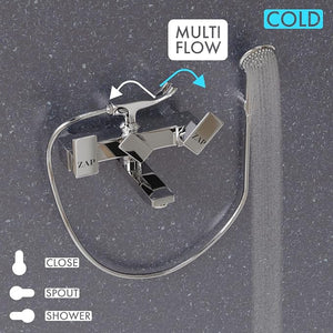 ZAP SKODA Series 100% Full Brass Wall Mixer with Overhead Shower System Set and 125mm Long Bend Pipe for Bathroom | Chrome Finish | Complete Wall Mounted Bath Fitting