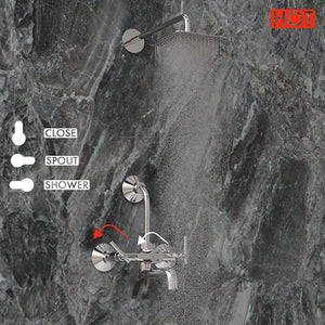 ZAP TRM Series Brass Wall Mixer with Overhead Shower System Set and 125mm Long Bend Pipe | Chrome Finish | Bathroom Tap for Hot and Cold Water Control | Durable & Rust Resistant