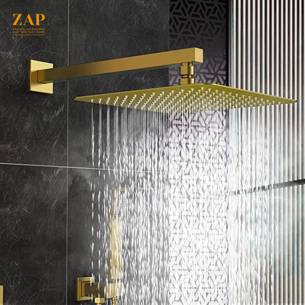 ZAP OHSQ75 360 Degree Rotation Gold Square Wall Mounted Overhead Shower SUS 304 Stainless Steel- 6x6 Inches