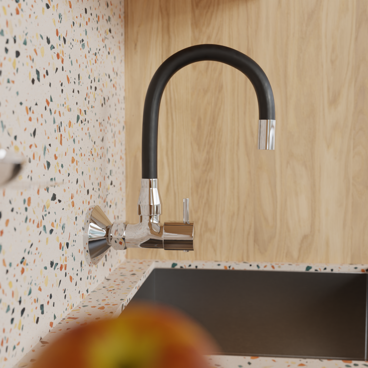 Elixir Brass Sink Cock Modern Black & Chrome Kitchen Faucet with Flexible Swivel Spout"