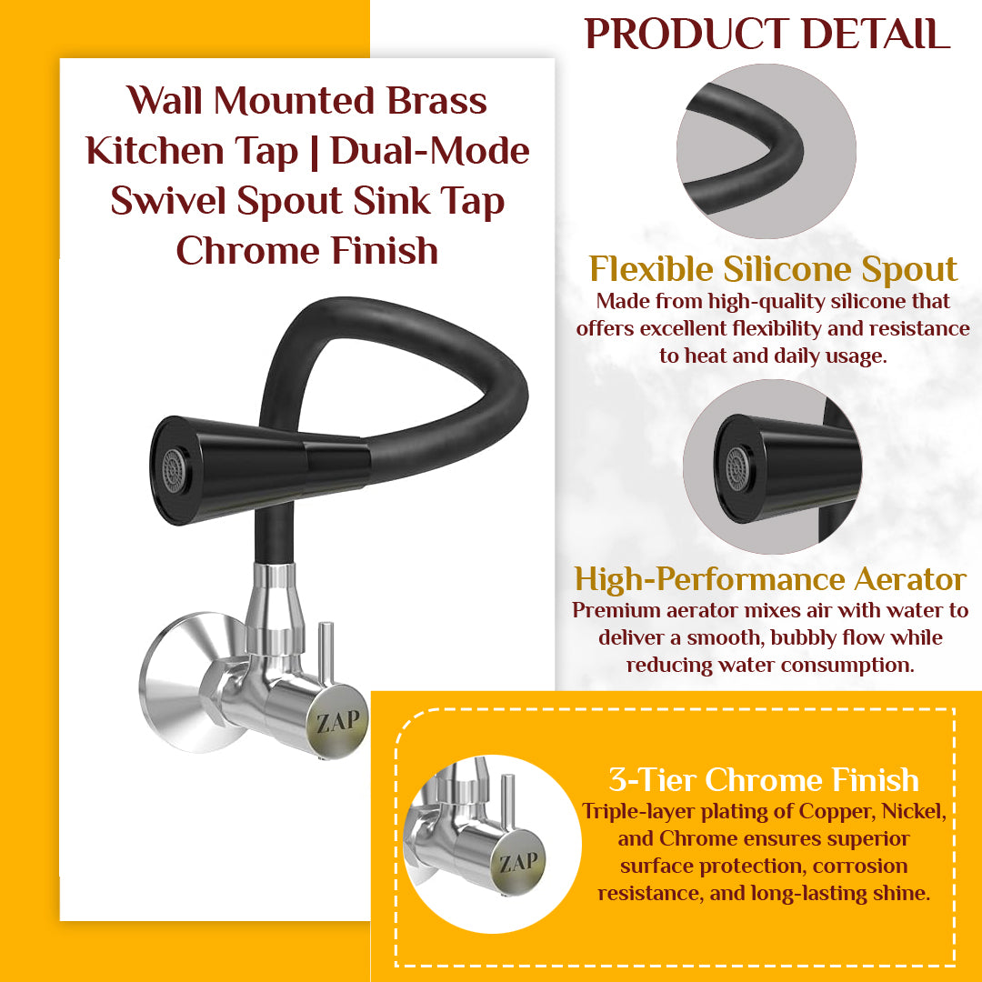Black Brass Sink Tap with Dual Flow Kitchen Faucet with Flexible Swivel Spout