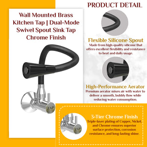 Black Brass Sink Tap with Dual Flow Kitchen Faucet with Flexible Swivel Spout