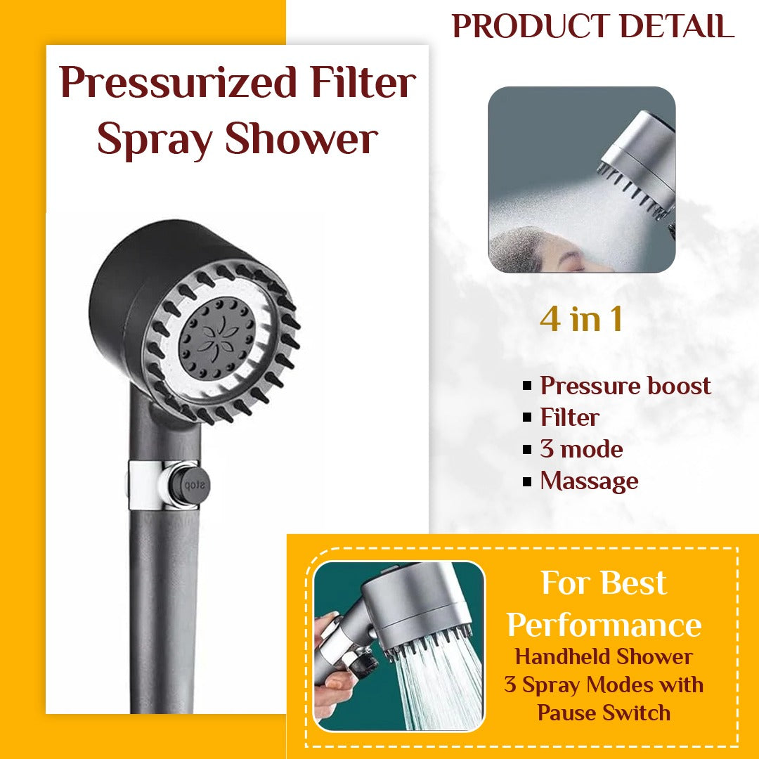 Black Filtered Handheld Shower – 3 Spray Modes with Pause Switch