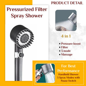 Black Filtered Handheld Shower – 3 Spray Modes with Pause Switch