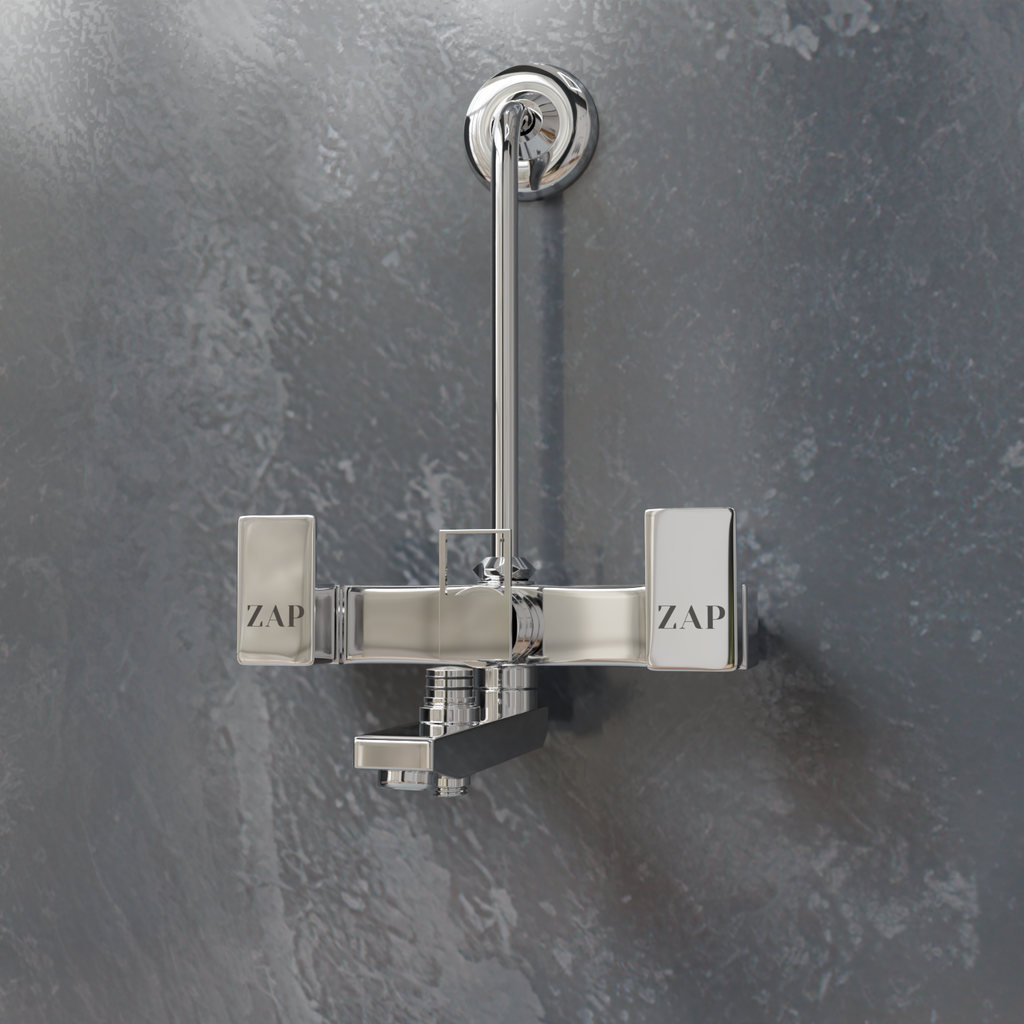 SKODA Series 100% High Grade Brass 3 in 1 Wall Mixer With Provision For Over Head Shower and 125mm Long Bend Pipe (Chrome)