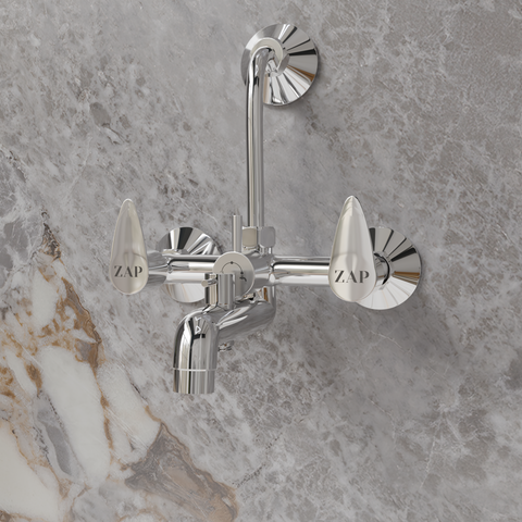 Brezza Series 100% High Grade Brass 3 in 1 Wall Mixer With Provision For Over Head Shower and 125mm Long Bend Pipe (Chrome)