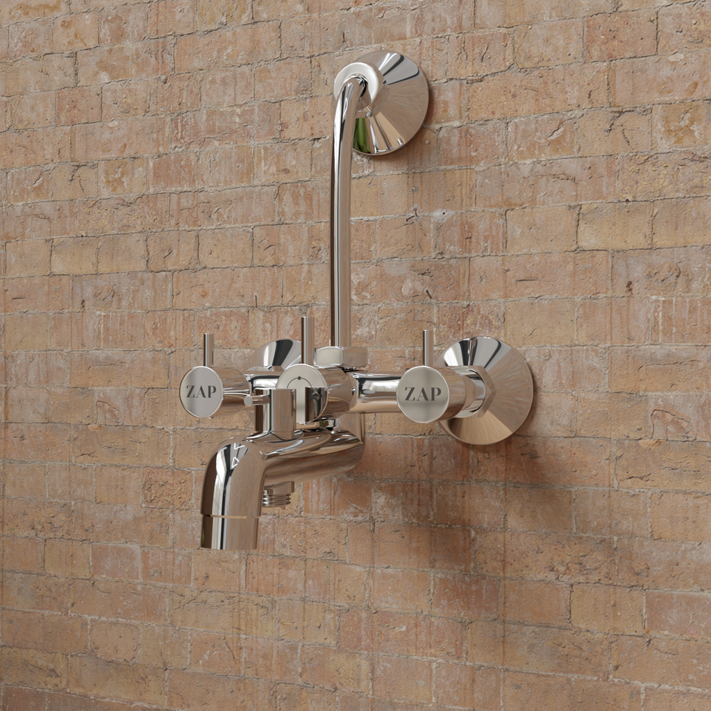 Elixir Series 100% High Grade Brass 3 in 1 Wall Mixer With Provision For Over Head Shower and 125mm Long Bend Pipe