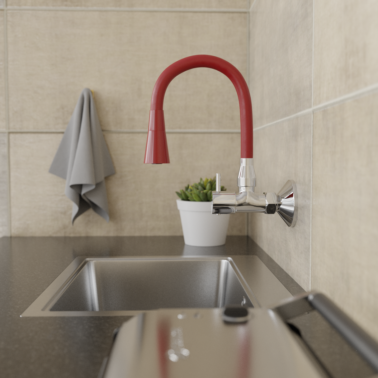 Brass Sink Cock with Dual Flow Kitchen Faucet with Flexible Swivel Spout (Red)