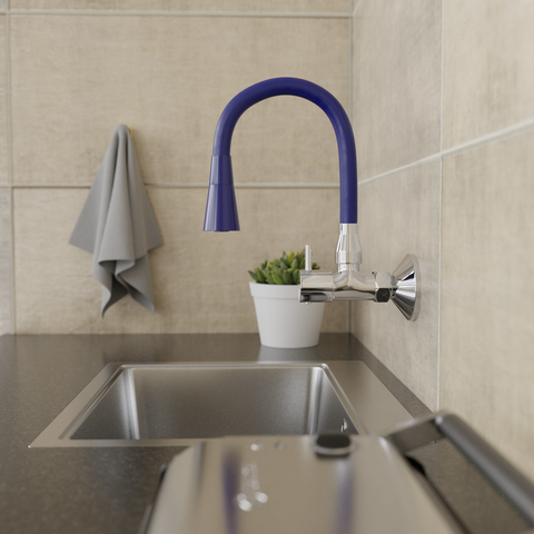 Brass Sink Cock with Dual Flow Kitchen Faucet with Flexible Swivel Spout (Blue)