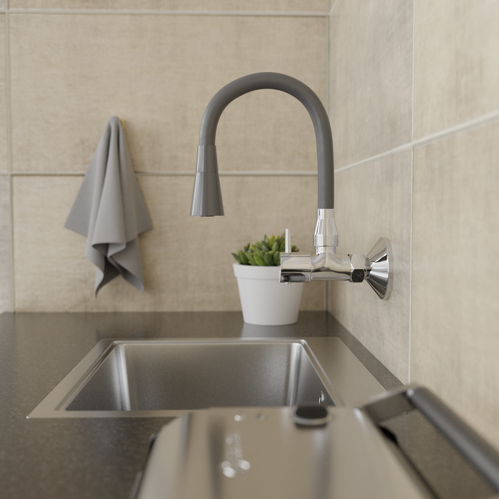 Brass Sink Cock with Dual Flow Kitchen Faucet with Flexible Swivel Spout (Grey)