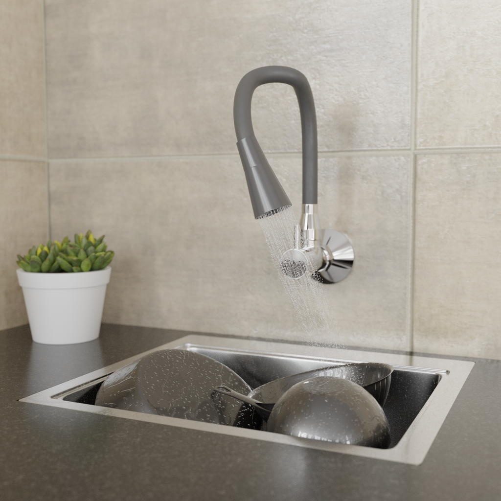 Brass Sink Cock with Dual Flow Kitchen Faucet with Flexible Swivel Spout (Grey)