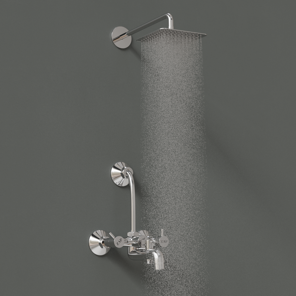 Elixir Series High Grade 100% Brass 3 in 1 Wall Mixer with Overhead Shower System Set and 125mm Long Bend Pipe for Bathroom (Chrome Finish)
