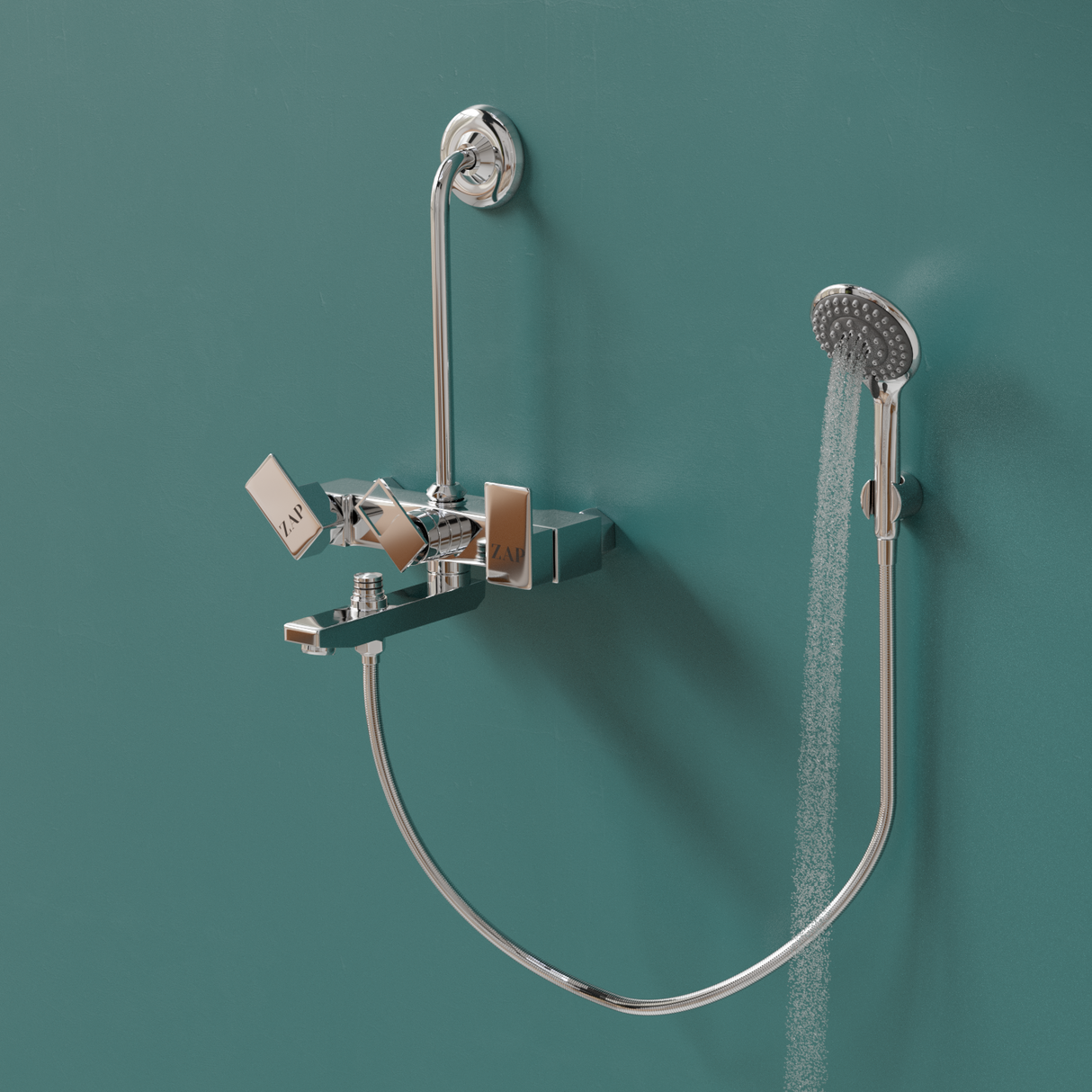 SKODA Series 100% High Grade Brass 3 in 1 Wall Mixer with Crutch & Multi Flow Hand Shower with 1.5 Meter Flexible Tube (Chrome)