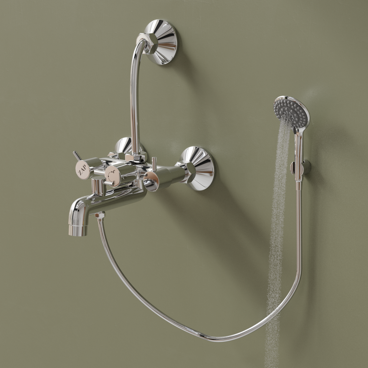 Elixir Series 100% High Grade Brass 3 in 1 Wall Mixer with Crutch & Multi Flow Hand Shower with 1.5 Meter Flexible Tube (Chrome)