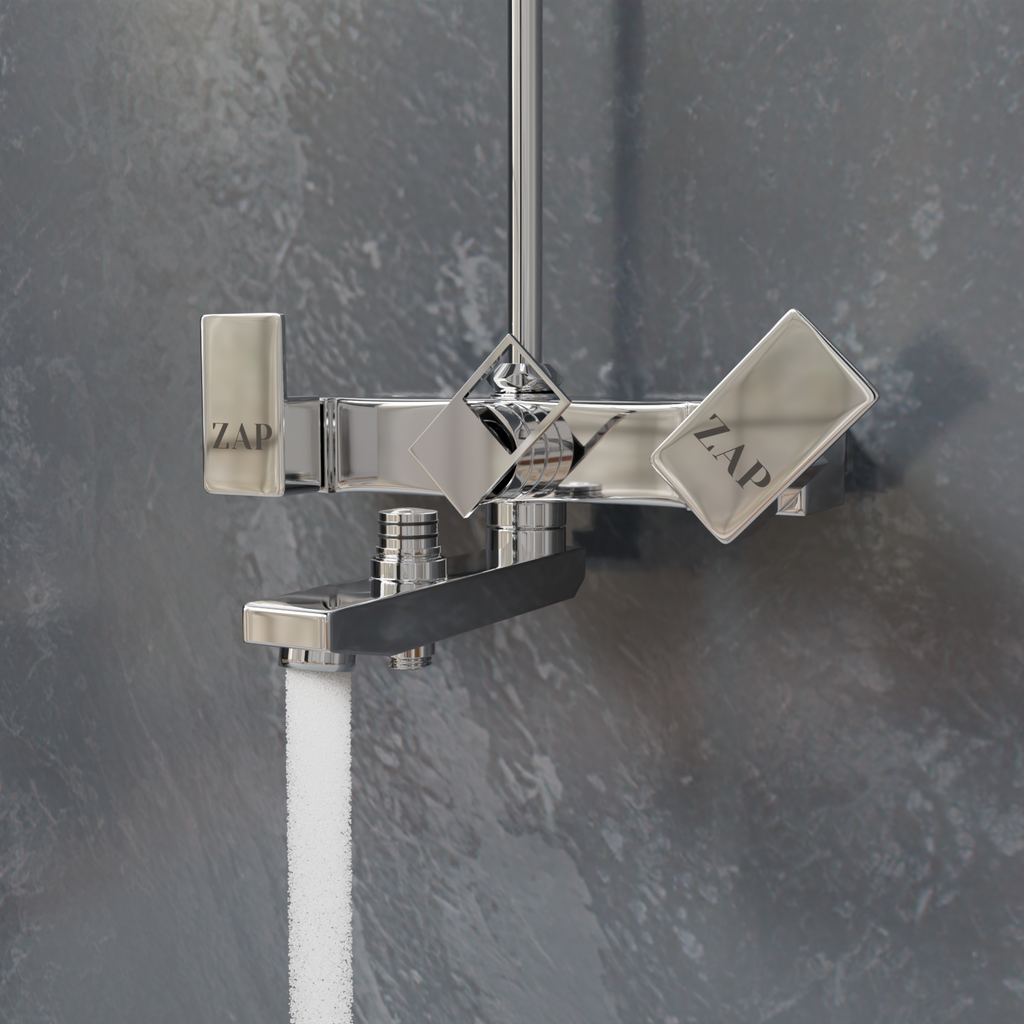 SKODA Series 100% High Grade Brass 3 in 1 Wall Mixer With Provision For Over Head Shower and 125mm Long Bend Pipe (Chrome)