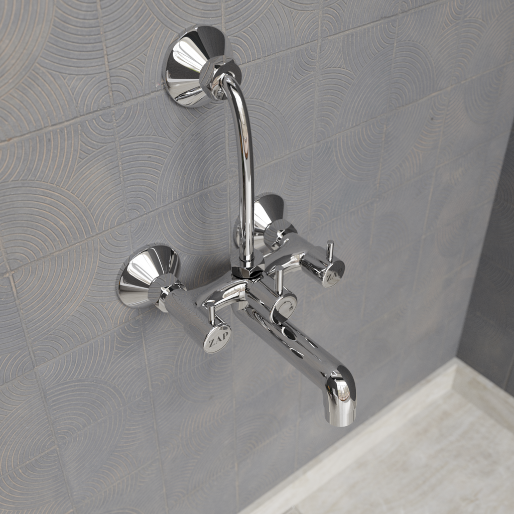 Elixir Full Brass Chrome Plated 2 in 1 Wall Mixer with Provision for Over Head Shower and Long Bend Pipe for Bathroom