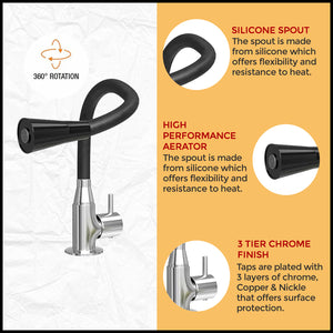 Black Silicone Dual Flow Swan Neck Tap