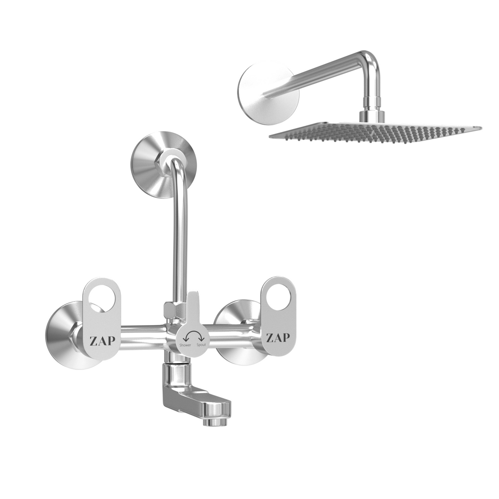 Geo Wall Mixer 2 in 1 With Provision of Overhead Shower & 15 Inch Shower Arm and 360' Swivel Bend(Chrome finish, Rust Free)