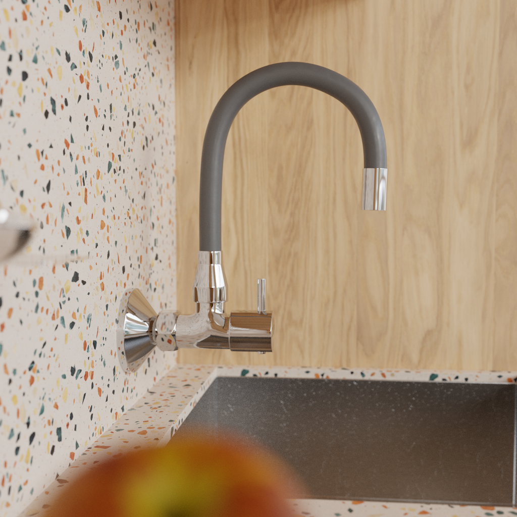 Elixir Brass Sink Cock Modern Grey & Chrome Kitchen Faucet with Flexible Swivel Spout"