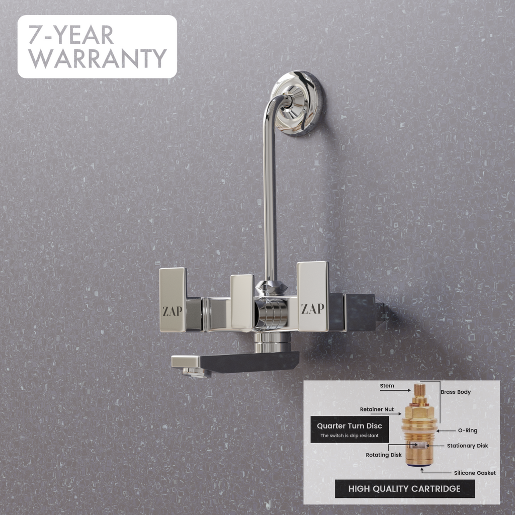 SKODA Series 100% Full Brass Wall Mixer with Overhead Shower System Set and 125mm Long Bend Pipe For Bathroom (Chrome Finish)
