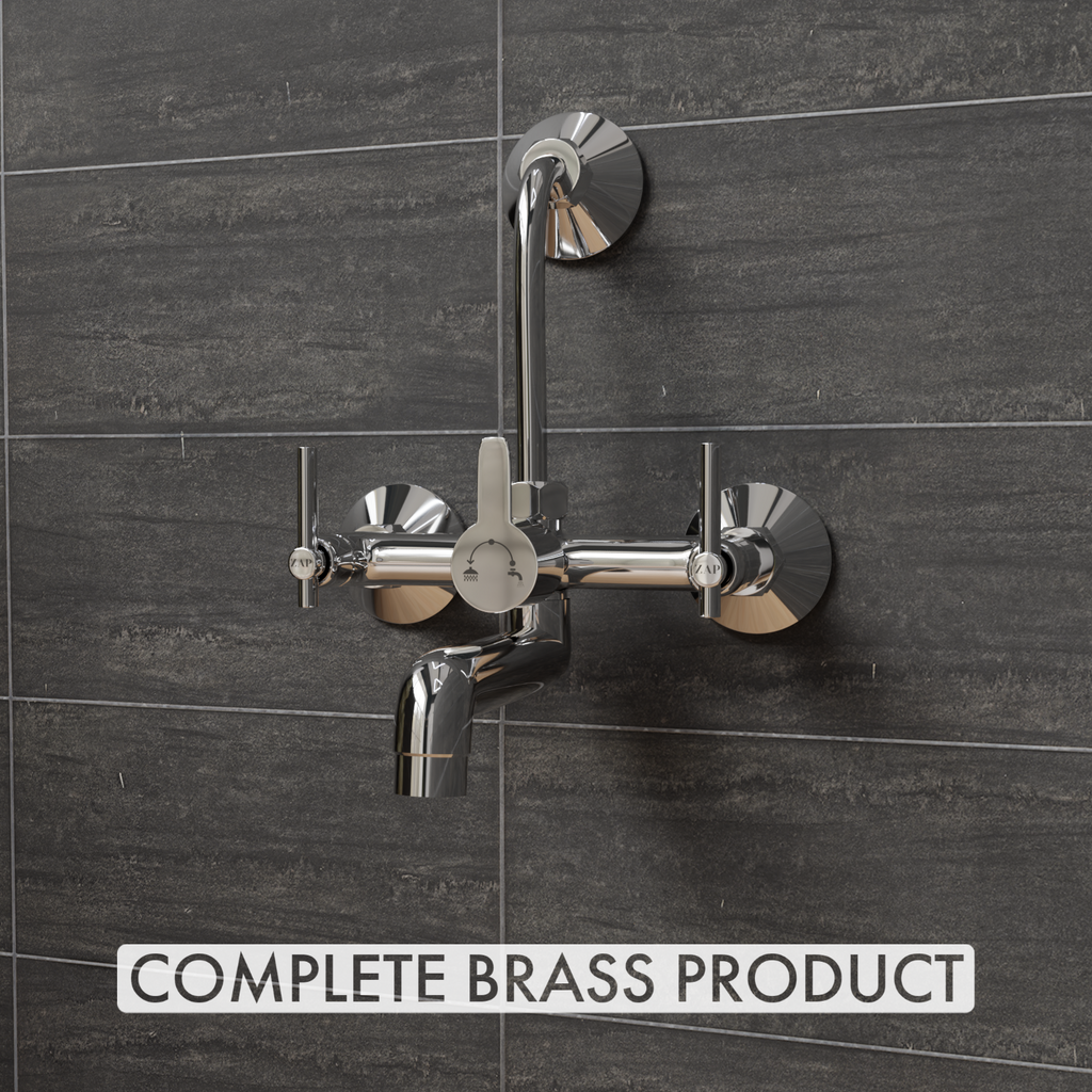 Terrim 2 In 1 Brass Wall Mixer with provision for Overhead Shower and 125 mm Long Bend Pipe-Visible Hot/Cold With Chrome Finish