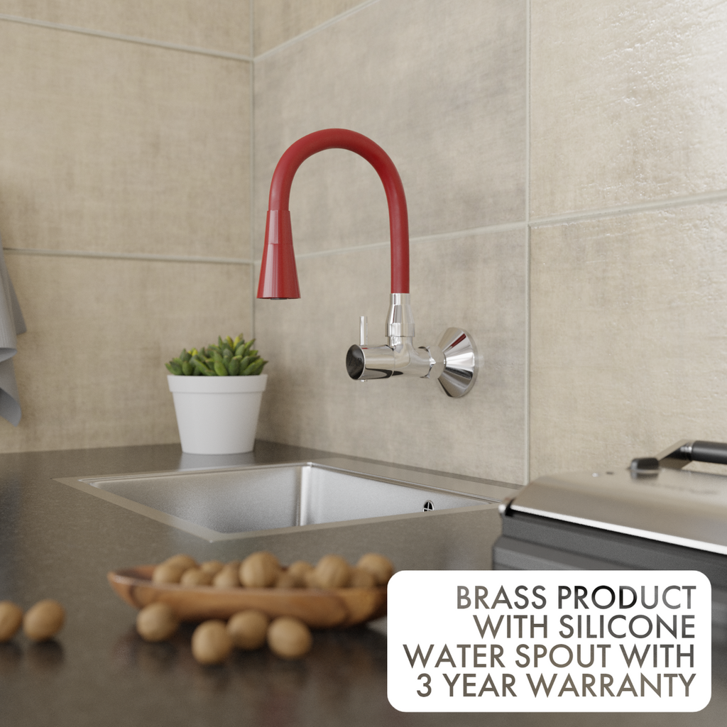 Brass Sink Cock with Dual Flow Kitchen Faucet with Flexible Swivel Spout (Red)