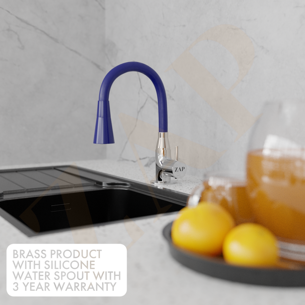 Swan Neck Dual Flow Brass Sink Cock, 7 Inch Silicone Spout, Modern Kitchen Faucet with Flexible Swivel Spout (Blue)