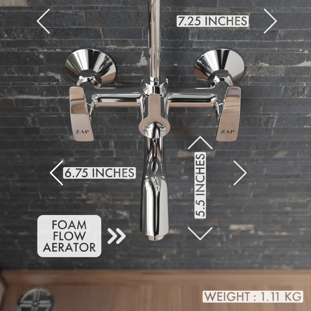 Hexa Series 2311 Premium Brass Wall Mixer with provision for Overhead Shower and 125 mm Long Bend Pipe-Visible Hot/Cold Knobs and Faucet Cleaner