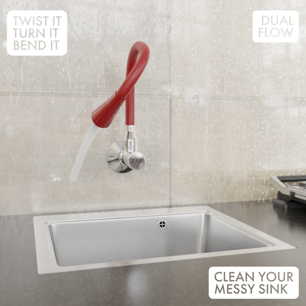 Brass Sink Cock with Dual Flow Kitchen Faucet with Flexible Swivel Spout (Red)