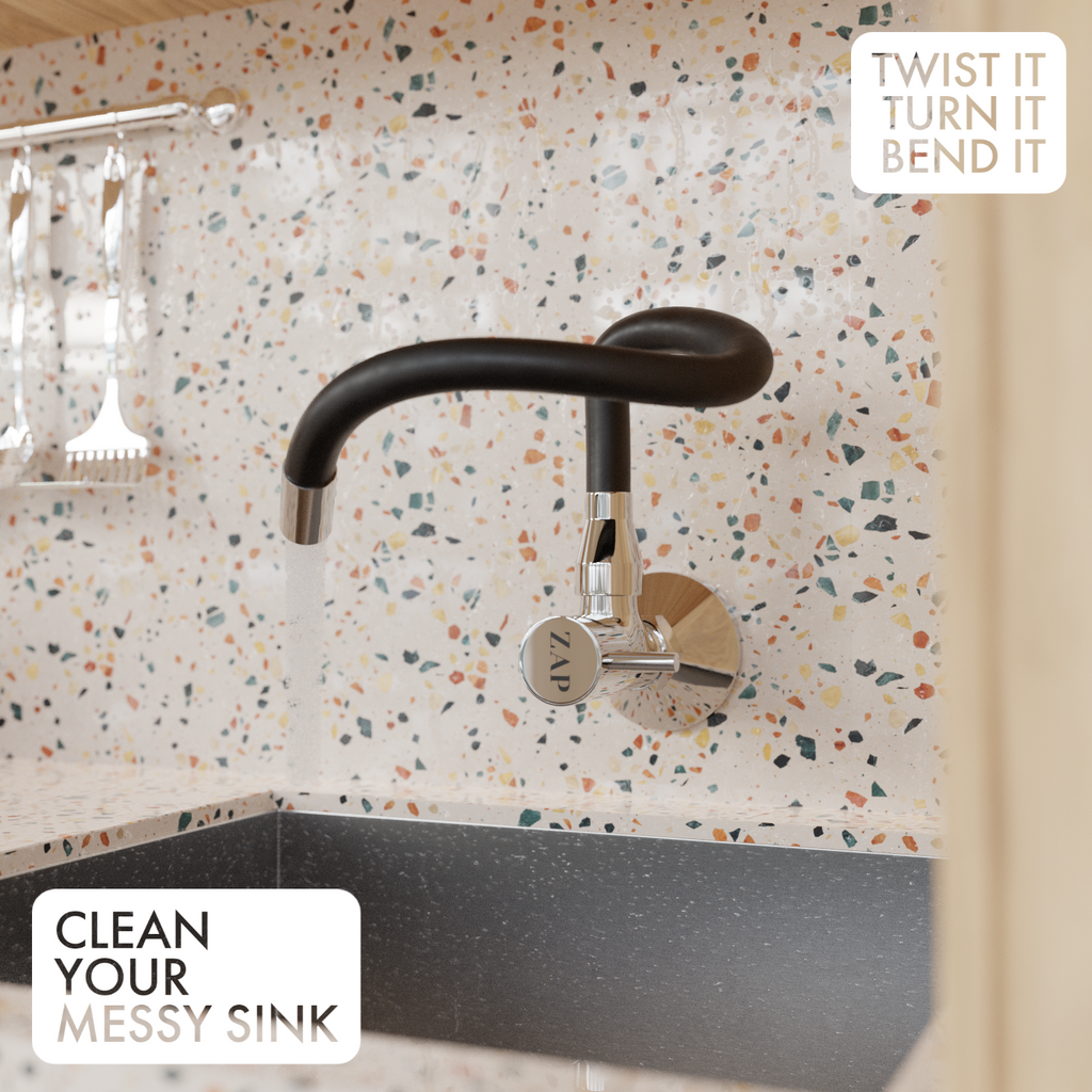 Elixir Brass Sink Cock Modern Black & Chrome Kitchen Faucet with Flexible Swivel Spout"