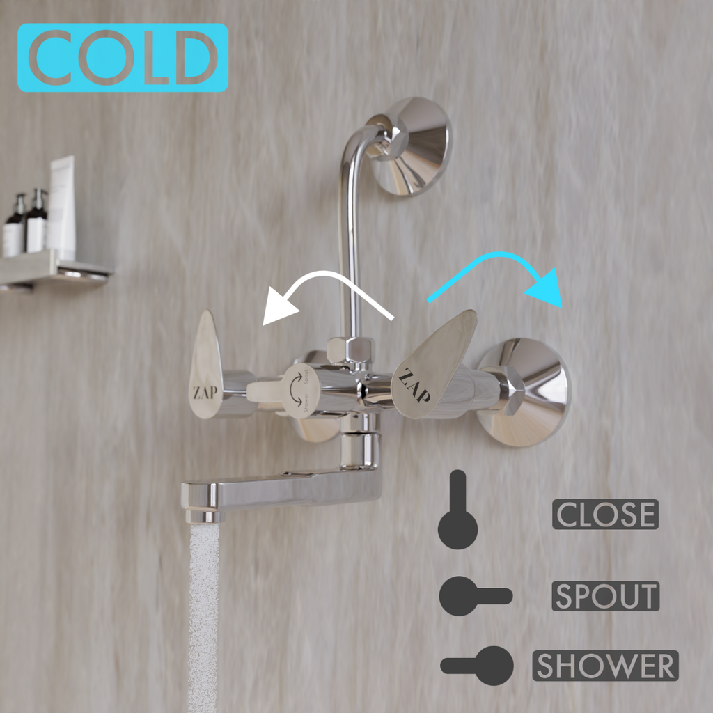 Nova 2In1 Brass Wall Mixer with provision for Overhead Shower and 125 mm Long Bend Pipe-Visible Hot/Cold With Faucet Cleaner Knobs