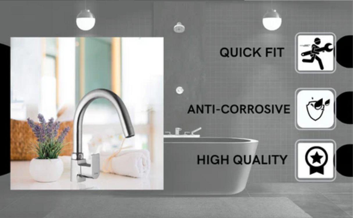 Bolt Swan Neck Single Lever Faucet • Chrome Brass