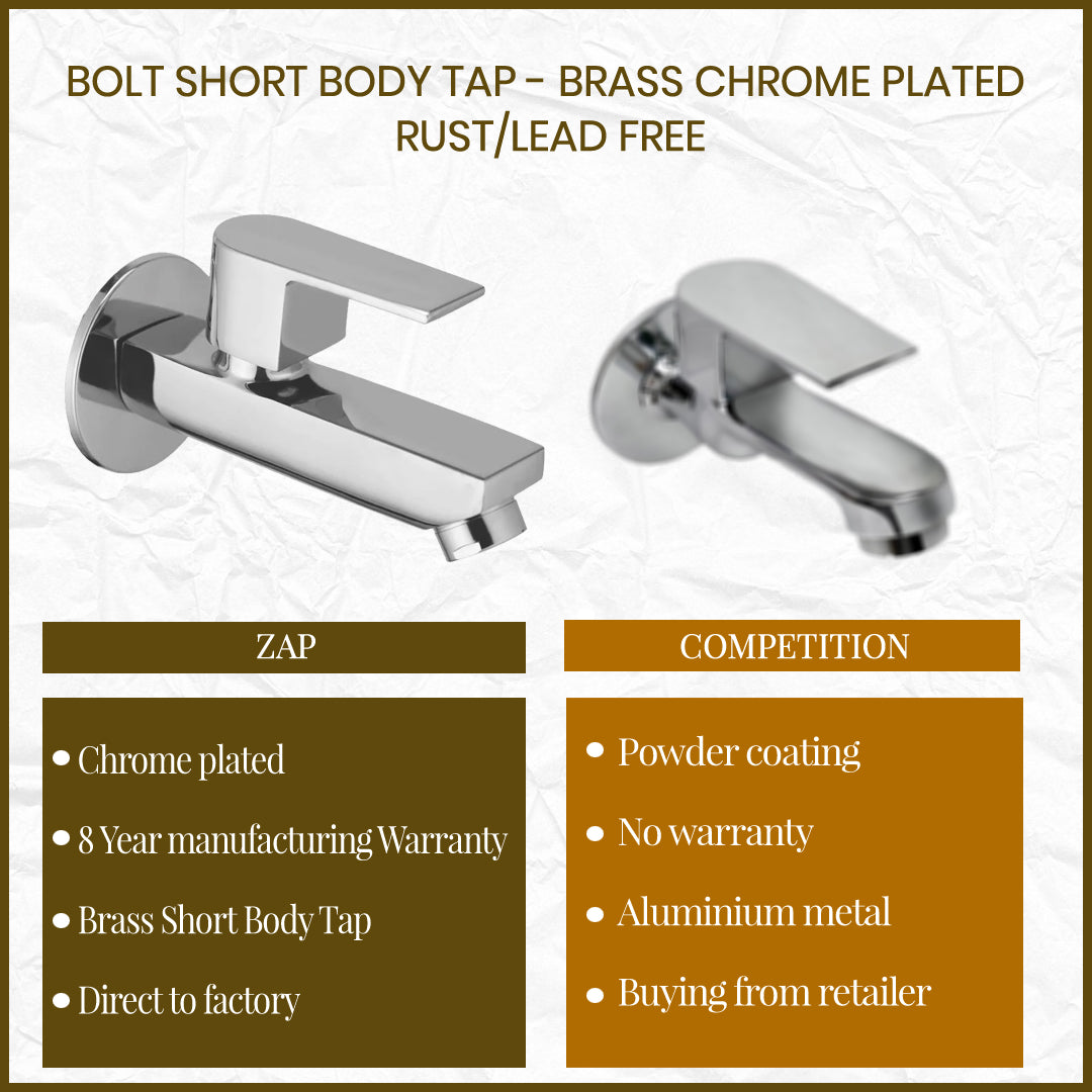 Bolt Short Body Tap - Brass Chrome Plated - Rust/Lead Free