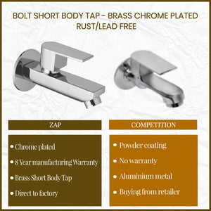 Bolt Short Body Tap - Brass Chrome Plated - Rust/Lead Free