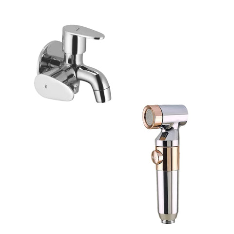 Combo of Ultra ZX 1034 Health Faucet for Bathroom and Prime Two in one Bip Cock Tap/Connect for Hoses for Watering, Washing The car, Gardening
