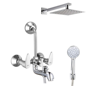 BRE305 Breeza Series 100% High Grade Brass 3 in 1 Wall Mixer with Shower Arms & Head | Multi Flow Hand Shower with 1.5 Meter Flexible Tube (Chrome)