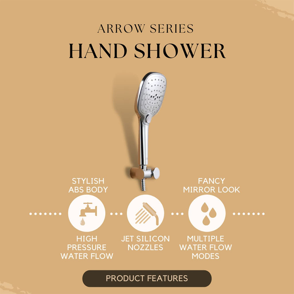 Arrow Series Hand Shower with Flexible Hose Pipe and Wall Hook for Bathroom