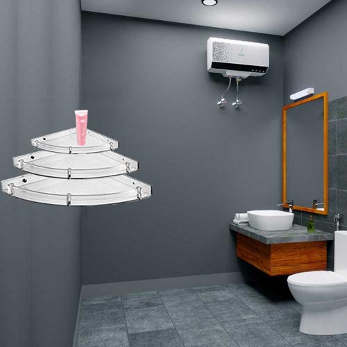 Hexa Series Premium Acrylic Bathroom Corner Shelf Super Clear, Corner Shelves for Home Decor - One Set (3 Pieces)