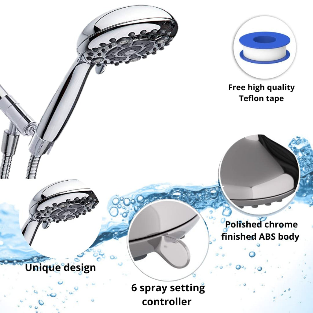 6 Flow Function Hand Shower, ABS & Chrome Finish Only Hand Shower ( Without Hose & Bracket) Set of (1)