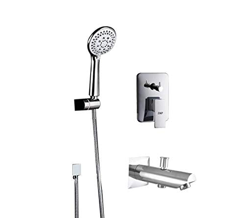 ZXR 80100 Complete Square Diverter Set with Plate, Multi Flow Hand Shower, Spout and Body for Bathroom
