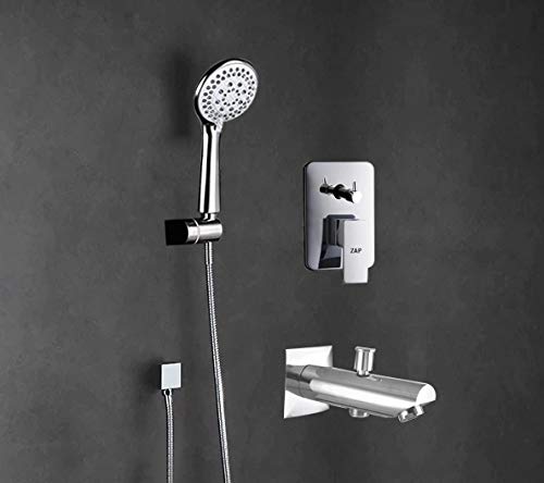 ZXR 80100 Complete Square Diverter Set with Plate, Multi Flow Hand Shower, Spout and Body for Bathroom