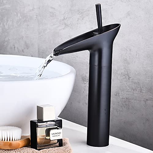 Bathroom Faucet with Waterfall Spout Bath Sink Faucets Single Handle One Hole Solid Brass Farmhouse Commercial Antique Lavatory Vanity Basin Mixer Tap (Oil-Rubbed Bronze)