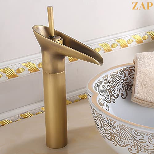 Bathroom Faucet with Waterfall Spout Bath Sink Faucets Single Handle One Hole Solid Brass Farmhouse Commercial Antique Lavatory Vanity Basin Mixer Tap (Brushed Gold)