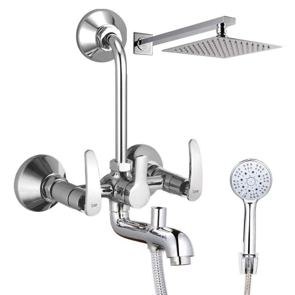 ARMX305 Arrow Series 100% High Grade Brass 3 in 1 Wall Mixer with Shower Arms & Head | Multi Flow Hand Shower with 1.5 Meter Flexible Tube (Chrome)