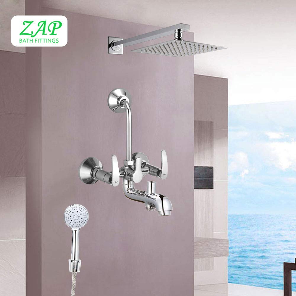 ARMX305 Arrow Series 100% High Grade Brass 3 in 1 Wall Mixer with Shower Arms & Head | Multi Flow Hand Shower with 1.5 Meter Flexible Tube (Chrome)