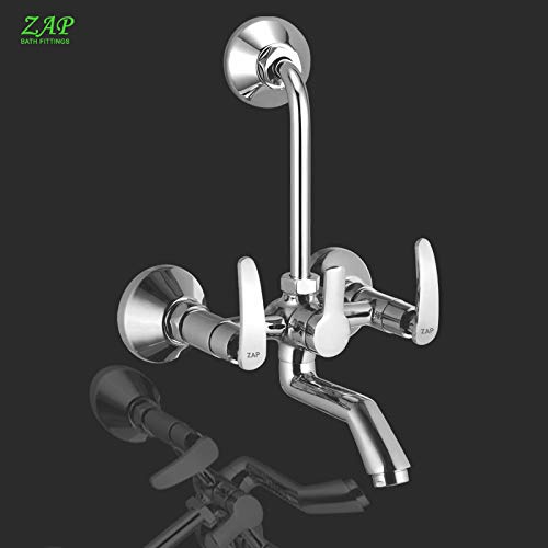 Arrow Series High Grade 100% Brass Wall Mixer with Overhead Shower System Set and 125mm Long Bend Pipe for Bathroom (Chrome Finish)