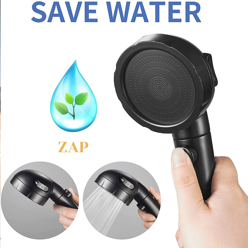ZAP Exotic Handheld Shower set High Pressure Detachable Shower Head with Hand Spray & ON/OFF Pause Switch & 3 Spray Setting Showerhead with 1.5m Long Hose & Shower Stand wall Mounted (Black)