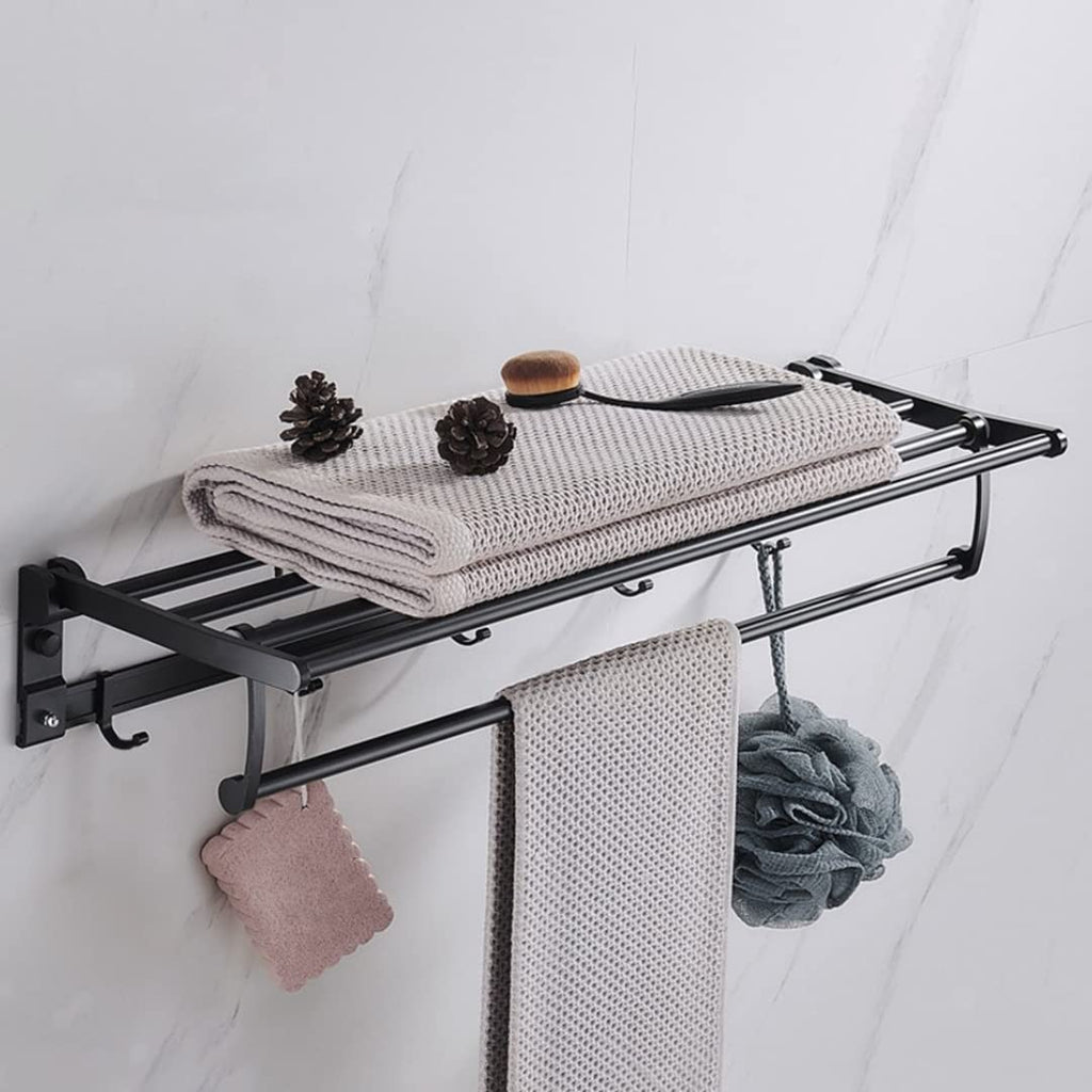 Exotic Series Black Towel Rack /Stainless Steel Towel Holder 40 cm with Hooks-Bathroom Accessories Set of one